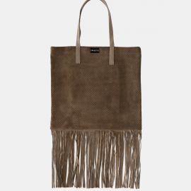 Shopping Bag Frasette in pelle scamosciata bronzo traforata con frange M