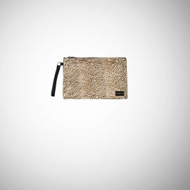 Pochette Frasette in pelle oro stampa leopardo M