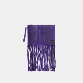 Pochette Frasette in pelle scamosciata viola stampa glitter con frange M