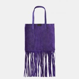 Shopping Bag Frasette in pelle scamosciata viola con frange S